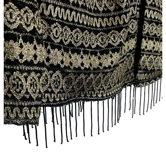 R&M Richards Twin Set Jacket 16W Attached Camisole Top Black Gold Beaded Fringe - Picture 5 of 12